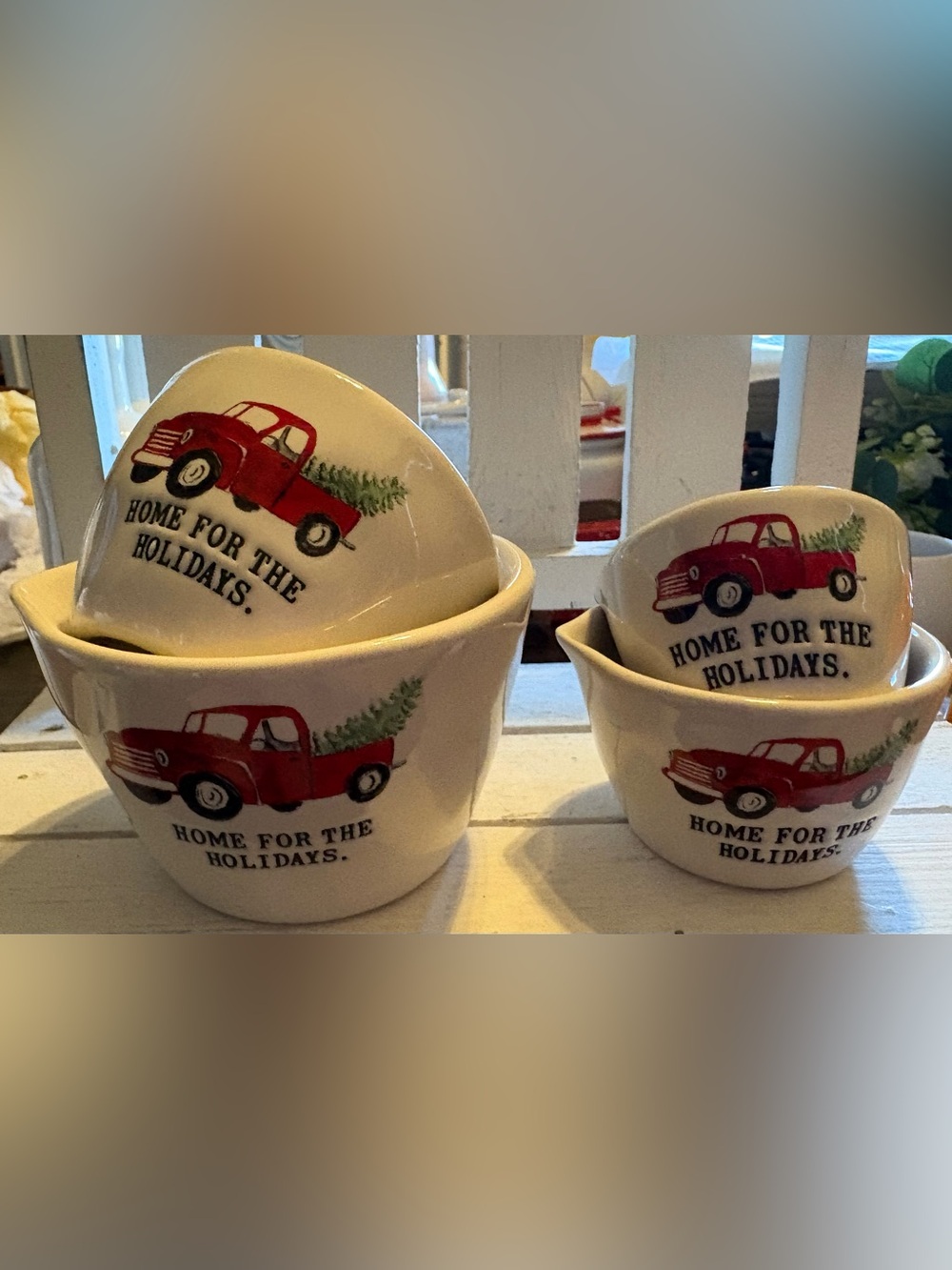Rae Dunn Festive Red Truck Ceramic Measuring Cups - HTF